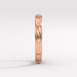 Round Diamond Bezel Unique Eternity Moissanite Wedding Band