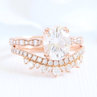 Moissanite engagement rings with vintage halo and engraving