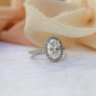 2.15CT Oval Cut Moissanite Halo Pave Diamond Engagement Ring