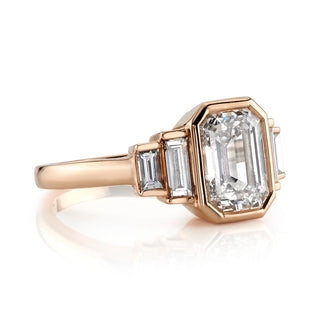 2.21ct Emerald Cut Bezel Moissanite Five Diamond Engagement Ring