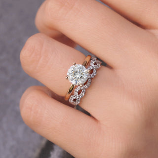 Moissanite wedding set with industrial appearance