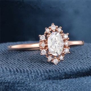 1.0CT Oval Cut Rose Gold Cluster Moissanite  Engagement Ring