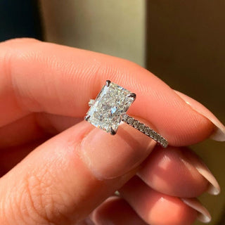 Radiant Cut Hidden Halo Moissanite Engagement Ring in 14K