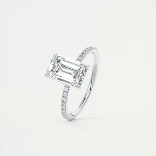 2CT Emerald Cut Pave Moissanite Diamond Four Prong Engagement Ring