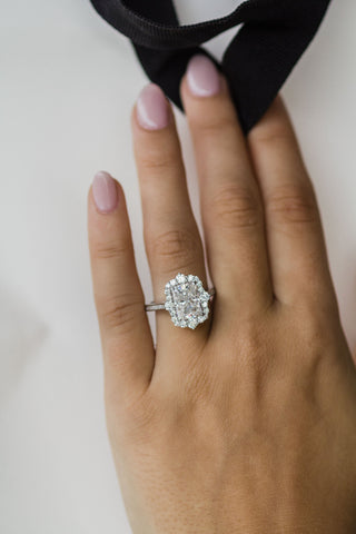 3.40CT Radiant Cut Unique Halo Moissanite Engagement Ring