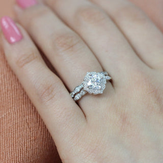 Moissanite halo engagement rings with enhancer