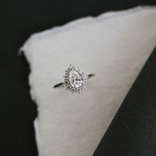 0.75CT Pear Halo Moissanite Diamond Engagement Ring