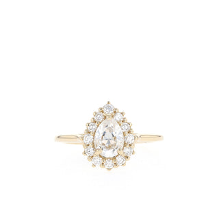 0.75CT Pear Halo Moissanite Diamond Engagement Ring