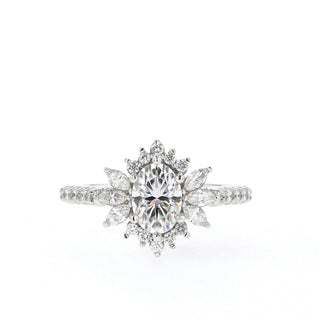 1.20CT Oval Halo Cluster Moissanite Diamond Engagement Ring