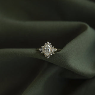 1.0CT Marquise Cluster Moissanite Halo Diamond Engagement Ring