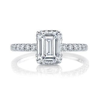 1.51ct Emerald Cut Moissanite Hidden Halo Diamond Engagement Ring