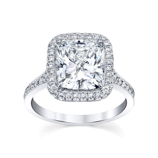 3.12ct Radiant Cut Halo Moissanite Diamond Pave Engagement Ring