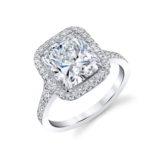 3.12ct Radiant Cut Halo Moissanite Diamond Pave Engagement Ring
