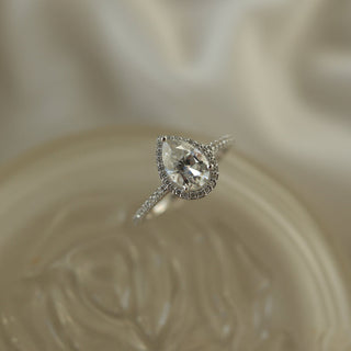 0.8CT Pear Halo Moissanite Diamond Engagement Ring