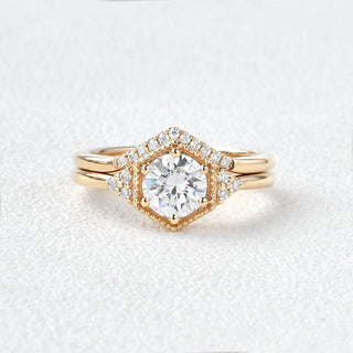 Vintage-inspired filigree moissanite engagement rings with rose gold