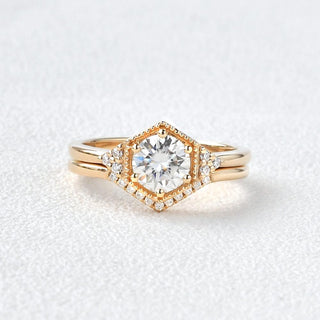 Moissanite halo engagement rings with yellow gold