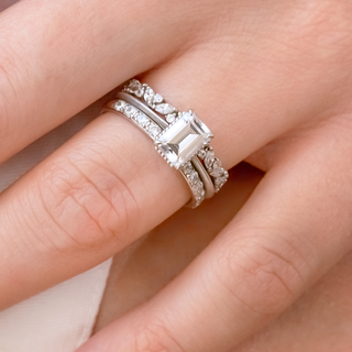 Moissanite engagement rings with minimalist engraving