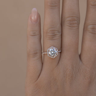 1.30CT Round Halo Moissanite Diamond Engagement Ring