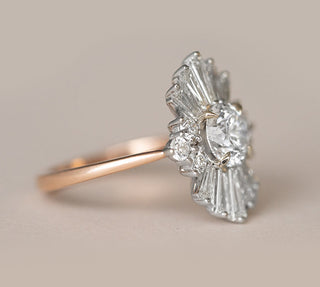 2.44CT Round Cut Baguette Halo Moissanite Diamond Engagement Ring