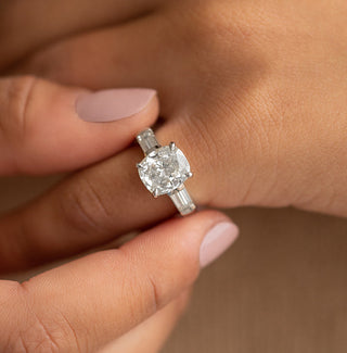 3.88CT Elongated Cushion Baguette 3 Stone Moissanite Diamond Engagement Ring