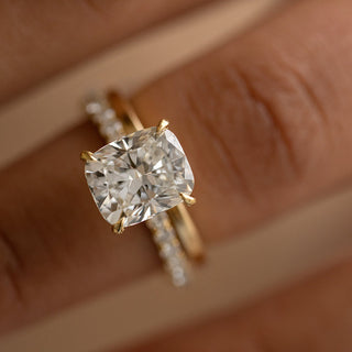 3.02CT Cushion Cut Moissanite Hidden Halo Pave Diamond Engagement Ring