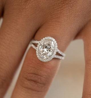 3.21CT Oval Cut Halo Moissanite Diamond Split Shank Engagement Ring