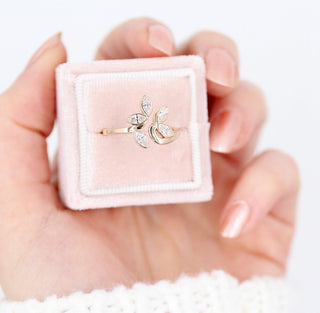 Vintage-inspired solitaire moissanite engagement rings with rose gold