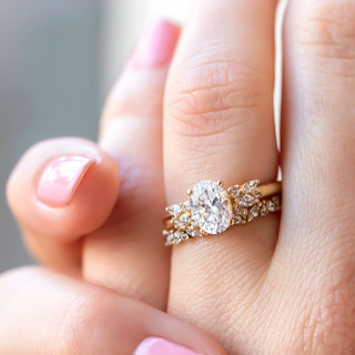 Moissanite engagement rings with minimalist nature-inspired elements