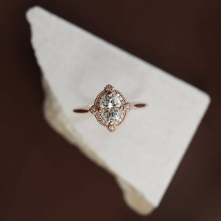 1.25CT Oval Halo Moissanite Diamond Engagement Ring