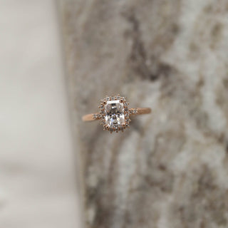 1.10CT Emerald Cut Halo Moissanite Diamond Engagement Ring
