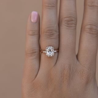1.10CT Emerald Cut Halo Moissanite Diamond Engagement Ring