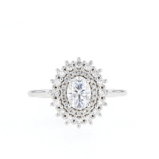 0.75CT Oval Double Halo Moissanite Diamond Engagement Ring