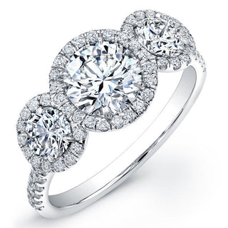 1.18CT Round Three Stone Moissanite Halo Diamond Engagement Ring