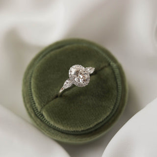 1.20CT Oval Halo Moissanite Three Stone Diamond Engagement Ring