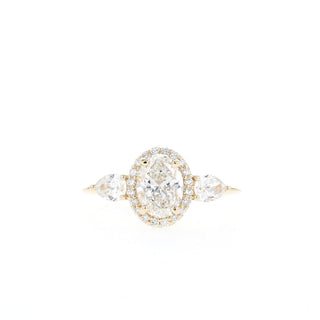 1.20CT Oval Halo Moissanite Three Stone Diamond Engagement Ring