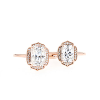 1.10CT Emerald Cut Vintage Cluster Moissanite Diamond Engagement Ring