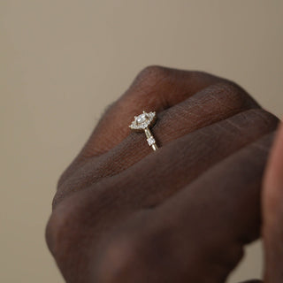 0.25CT Round Halo Moissanite Pave Diamond Engagement Ring