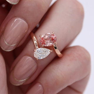 1.77ct Pink Oval & Pear Two Stone Moissanite Diamond Open Engagement Ring For Women