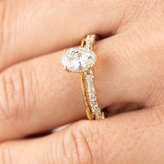 Moissanite engagement rings with minimalist hidden gemstone