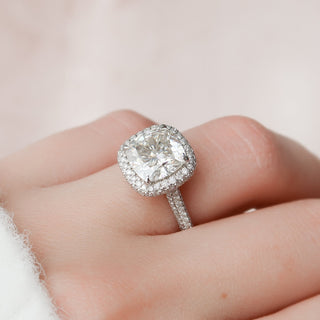 4.0CT Cushion Cut Cathedral Halo Moissanite Engagement Ring