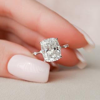 Elongated Cushion Petite Pave Moissanite Diamond Engagement
