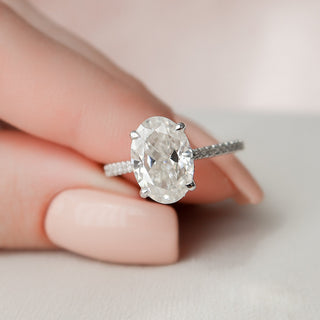 3.0CT Oval Cut Hidden Halo Moissanite Engagement Ring