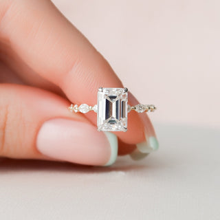 3.0CT Emerald Cut Moissanite Hidden Halo Engagement Ring