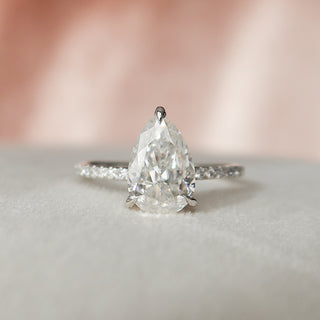 1.50CT Pear Cut Moissanite Hidden Halo Solitaire Engagement Ring